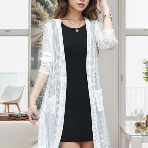 FindThy Women’s Long Sleeve Sheer Cardigan Open Front Kimono Summer Cover Up Lace Shrug2