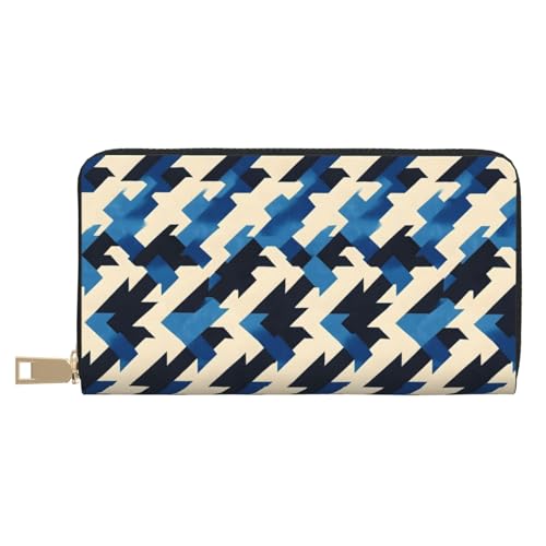 Leather Thin Slim Wallets for Women & Men - Black Blue Texture Print Card Wallet Holder with Zipper