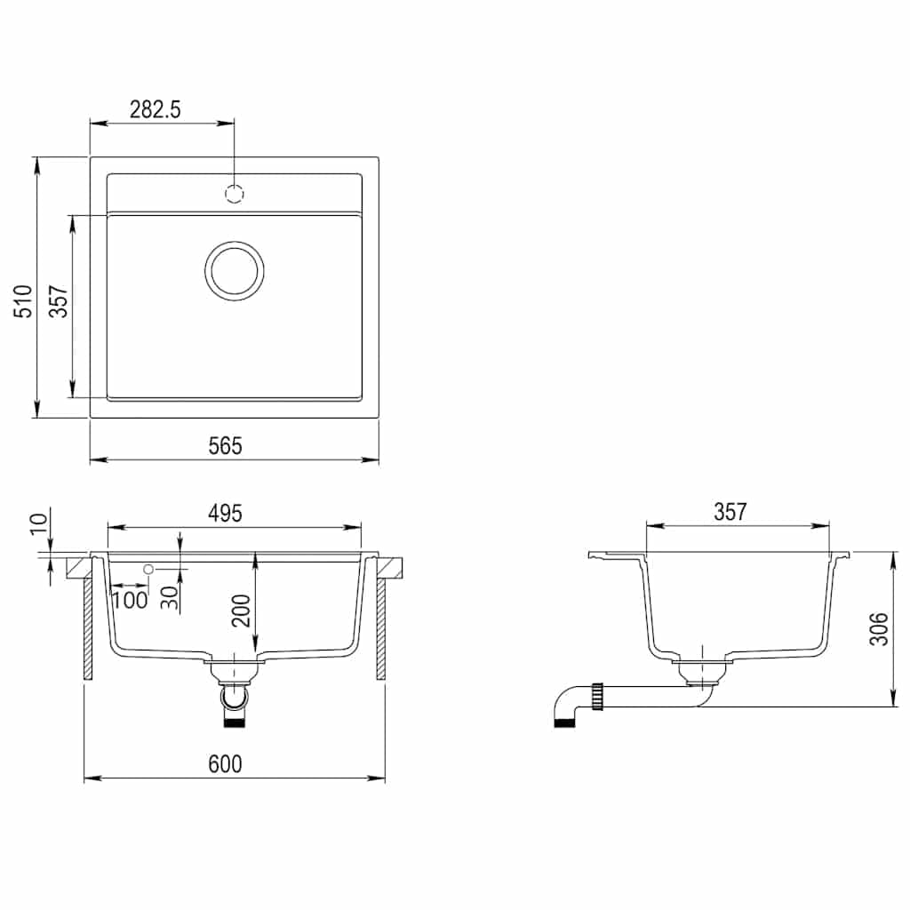 vidaXL Evier de Cuisine Egouttoir Seul Lavabo Encastré Réversible avec Trou de Montage pour Robinet et Distributeur de Savon Intérieur Maison Granit Blanc