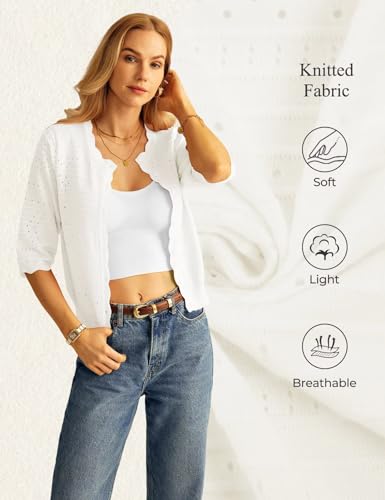Image of GRACE KARIN Womens 3 /4 Sleeve Cardigan Sweater, Lightweight Cropped Cardigan Trendy, Dressy Casual Crochet Bolero Shrugs