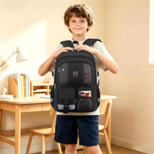 Image of Boys Backpack for School Kids Schoolbag Teens Student Book Bag | Teen Boys Elementary Middle School Backpack Waterproof College Student Bookbag Children Waterproof Laptop Bag Black