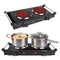 2000W Hot Plate,Portable Electric Stove Countertop Double Burners W/5 Level Temperature Control & Stay Cool Handles, Easy to Clean, Lightweight Cast Iron Electric Stove for RV/Home/Camp 110V