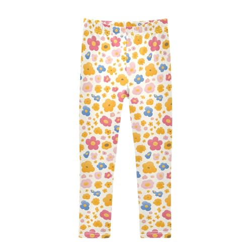 KLL Flower Pink Yellow Toddler Girl Cotton Leggings Stretchy Full Length Lounge Pants Exercise