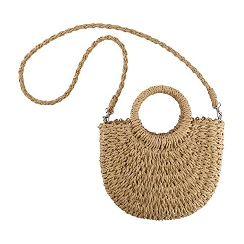 Faletony Straw Handbags For Women, Summer Beach Bags Woven Purse Bag Straw Tote Bag Hobo Handbag Crossbody Bag Shopping Travel Holiday Shoulder Bag Dark Brown Cover