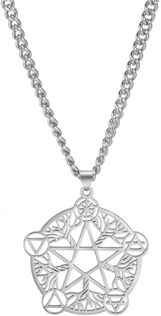 TEAMER Pentagram Necklace Tree of Life Pendant Stainless Steel Pentacle Pendant Wicca Pagan Jewelry for Women