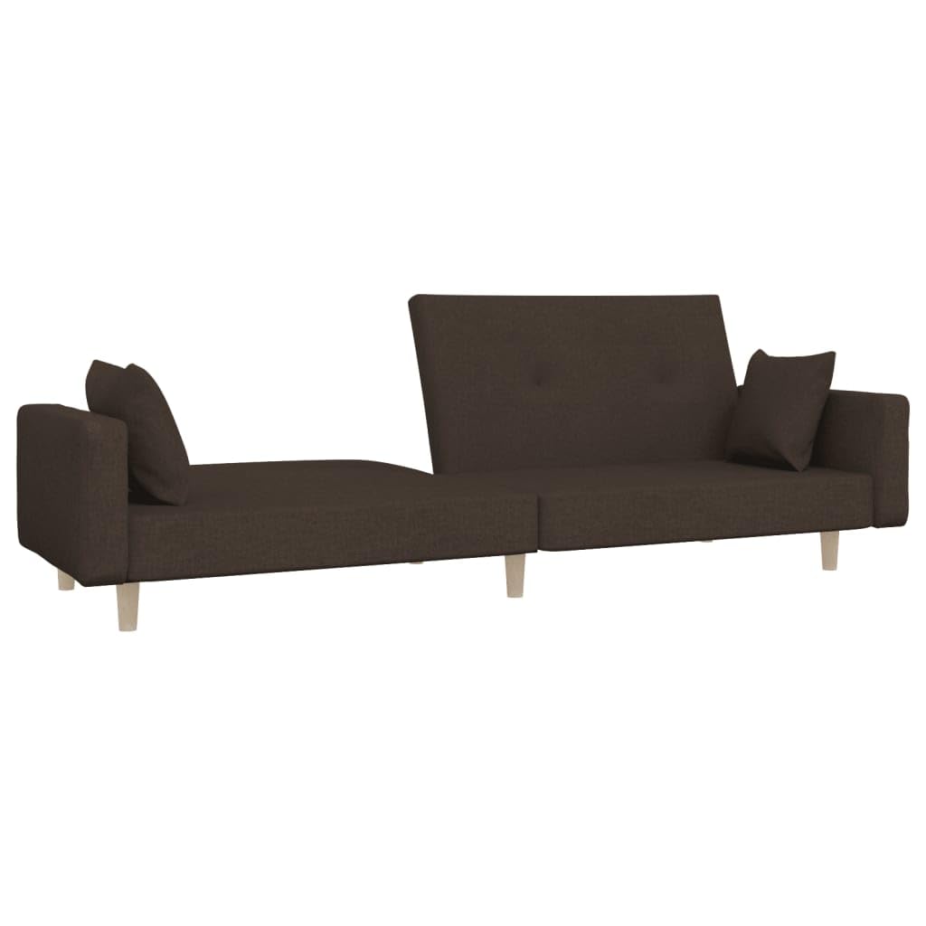 Sofá cama plegable de 2 plazas con 2 cojines en color marrón oscuro, sofá cama con marco de madera resistente para salón y oficina, sensación cómoda gracias a su funda de tela transpirable