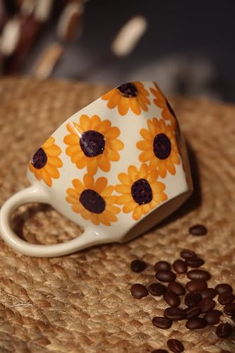 Image of WEAVING HOMES Surajmukhi Coffee Mug for Office, Stylish Ceramic Tea Cup for Woman, Modern Travel Mug (220 Ml)