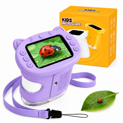 OAEBLLE Microscopio per Bambini, Microscopio Digitale Portatile 1000X 4K con Schermo IPS 2.4", 8 LED, USB Ricaricabile, Gioco Educativo STEM per Scuola, Regalo Ragazzi e Bambine 3-12 Anni, Berenjena