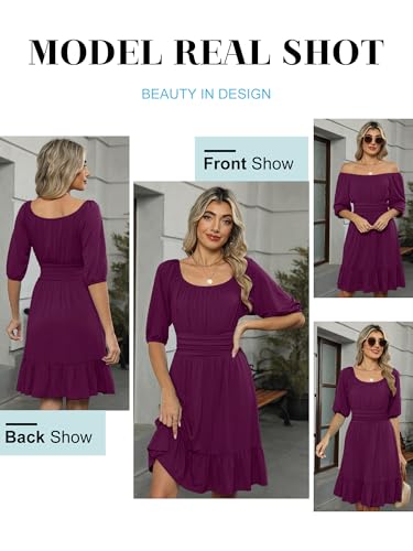 Image of ANRABESS Womens Lantern Short Sleeve Square Neck Casual Flowy Mini Dresses 2026 Holiday Summer Spring Beach Vacation Clothes