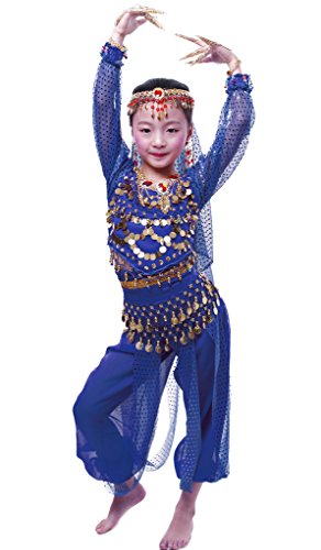 Astage Niña Disfraz Bailarina Danza del Vientre India Manga Larga Todos Accesorios Azul Real XL Cover