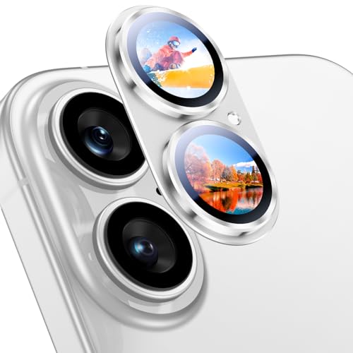 Image of Uyiton Compatible with iPhone 17 Camera Lens Protector - [Not Easy to Break][Strong Adsorption][Case-Friendly] Metal Tempered Glass Rear Camera Screen Cover - White