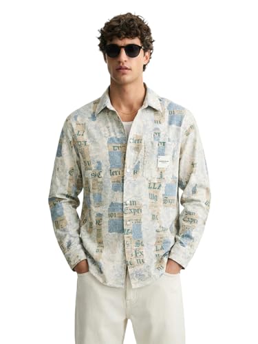 Chemise pour homme col cutaway et motifs imprimés bleus coupe regular