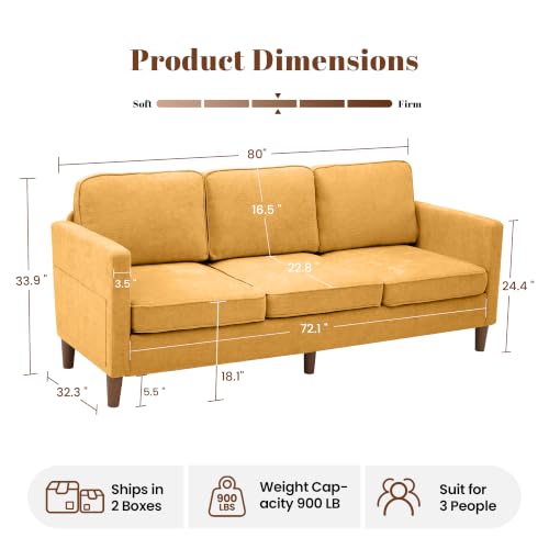 Image of 80 inch Chenille Sofa Mid Century Modern 3 Seater Couch for Living Room Office