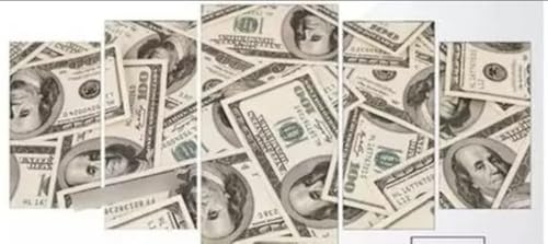 quadro decorativo 5 peças dolar dinheiro