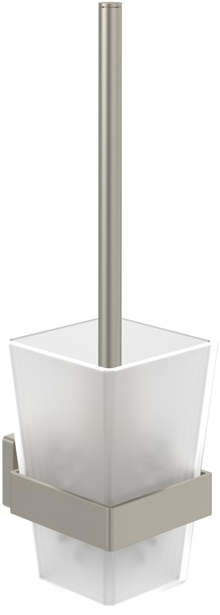 Villeroy & Boch Elements Striking, Juego de escobilla de baño, Soporte para Montaje en Pared con Recipiente de Vidrio Satinado, Cuadrado – Níquel Cepillado Mate