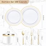BESTVIP 600PCS Gold Dinnerware Set for 100 Guests, Plastic Plates for Party, 100 Gold Disposable Plates, 100 Dessert Plates, 100 Cups, 100 Spoons, 100 Forks and 100 Knives - Image 4
