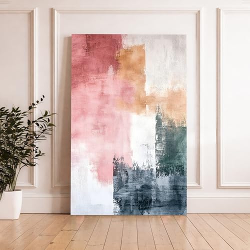 Image of Modern Abstract Stretched Canvas Painting For Living Room | Multicolor Atmospheric Stretched Canvas Wall Art For Livingroom Home Decor, Bedroom, Hallway's, Office, Hotel - 56x86 cm