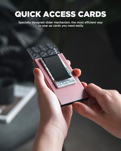 VULKIT Minimalist Wallet With Money Clip, RFID Blocking Pop Up Card Holder Slim Metal Wallet For Men2