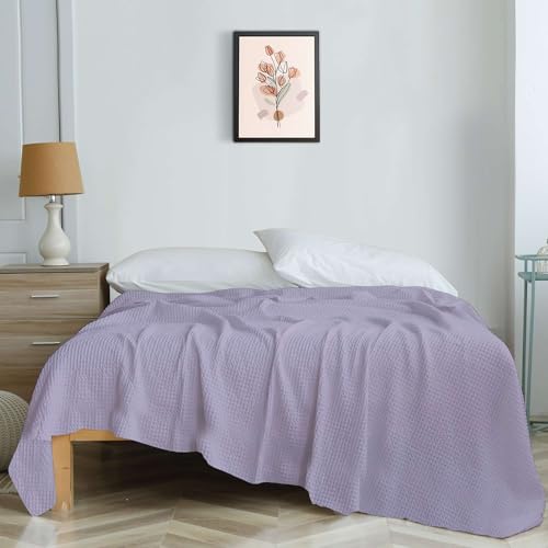 Image of Super Soft & Breathable 100% Microfiber Waffle Blanket - Throw Blanket and Quilt for Bed & Sofa Cal King(72x84) Size - Pastel Purple