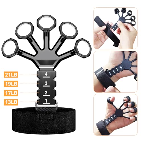 ALMAH Handtrainer Fingertrainer 5-Pack, Unterarmtrainer Griffkraft Trainer Set, Verstellbarer Grip Trainer, Finger Trainingsgerät, Fingerstrecker, Trainingsring und Stressabbau-Griffkugel
