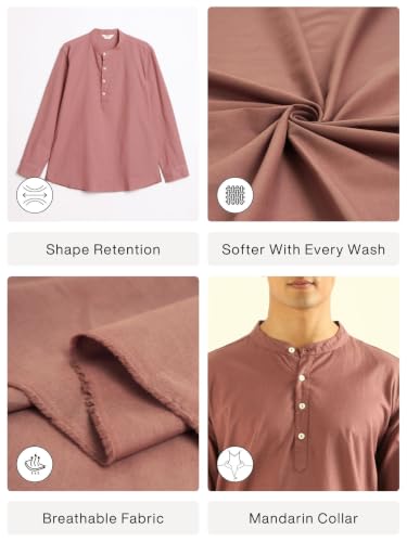 Image of SAADAA Men's Short Kurta - Linen Cotton Blend, Airy Fabric, Regular Fit, Mandarin Collar, Solid Color - Casual, Festive & Ethnic Wear