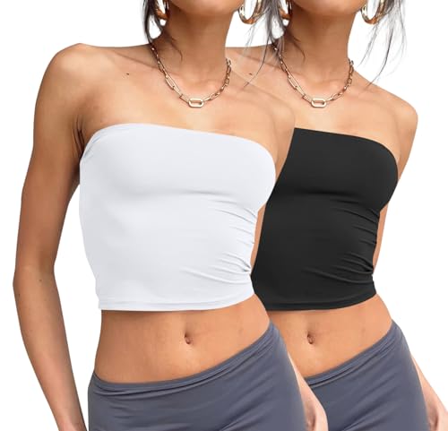Trendy Queen Womens 2 Pack Summer Tube Tops Crop Going Out