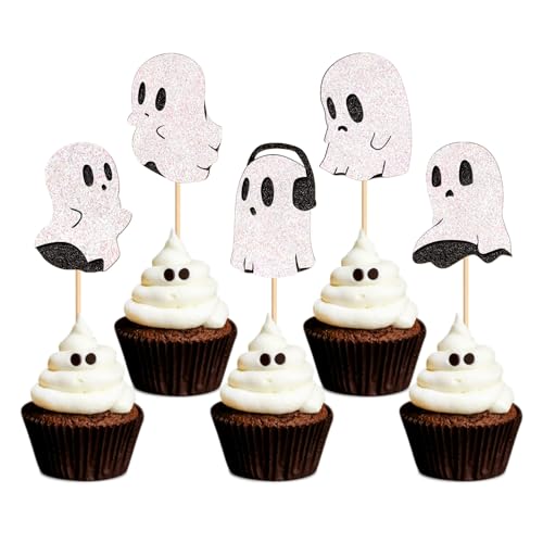 25 Pack Halloween Ghost Cupcake Toppers - Christmas Little Boo Gh...