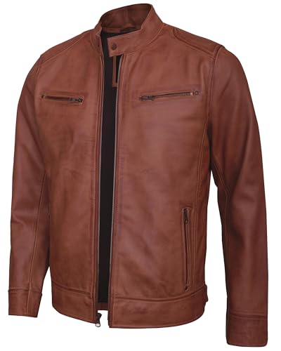 Leather Jacket Men - Casual Real Lambskin Cafe Racer Style Men's Leather Motorcycle Jackets3