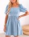 POLIRO Denim Dress Babydoll Jean Square Neck Puff Sleeve Casual Country Concert Dresses with Pockets for Women 2026 Western Y2K Sweetheart Neckline Blue Size Medium Size 8 10