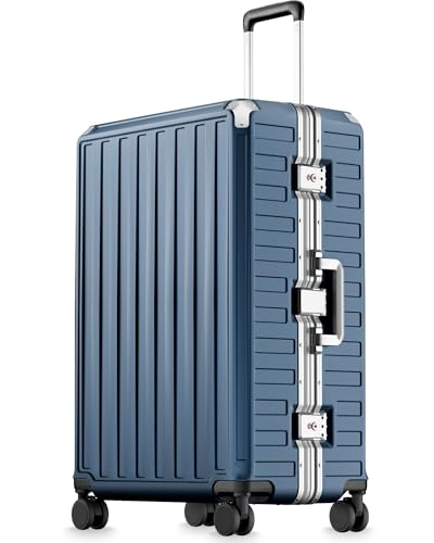 Image of LUGGEX Checked Suitcase with Spinner Wheels, 8010S Aluminum Frame Zipperless Polycarbonate Hard Shell Suitcase (ZX-Core, Blue, 28 Inch)
