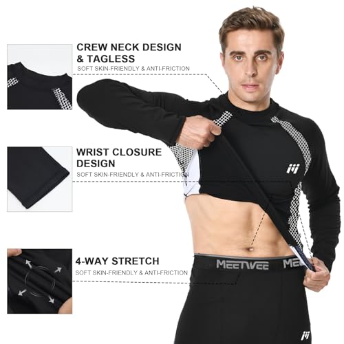 Men's Thermal Compression Shirt Fleece Lined Long Sleeve Thermal Shirts Athletic Base Layer Top Cold Weather Gear Black4