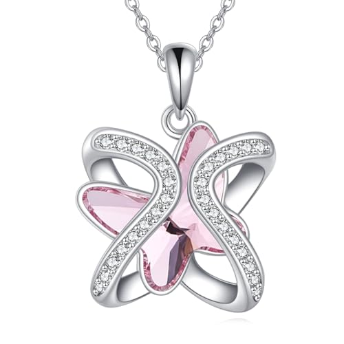 Collier papillon en cristal pour femme en argent sterling avec pendentif papillon avec cristal...