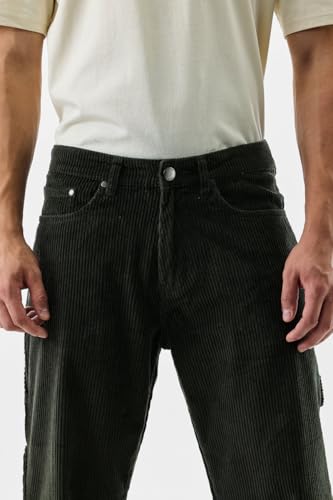 Image of SNITCH Men Cargo Pants | Relaxed Fit with Textured Corduroy Design | 100% Cotton Fabric & Button Closure for Casual Wear, College Wear & Streetwear