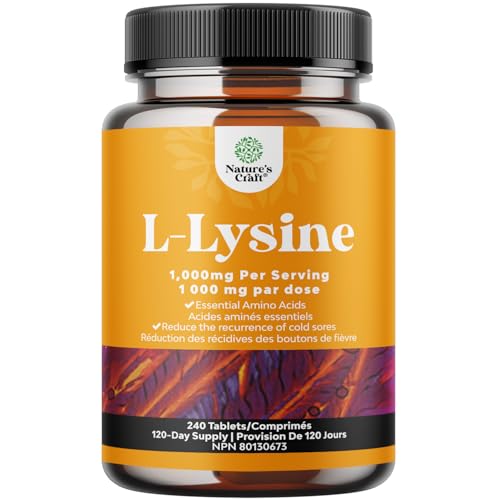 L Lysine 1000mg Free Form - High Strength L-Lysine Supplement for Eye Health Lip Care Collagen Synthesis and Immune Support - Essential Amino Acid Vegan Non-GMO 1000mg per Serving