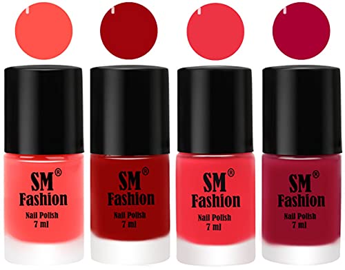 Image of Nail Polish Combo Set (Pack of 4) Quick Dry Gel Finish Nail Paint | Baby Pink,Light Red,Rose Pink,Dark Magenta | 7 ml Each