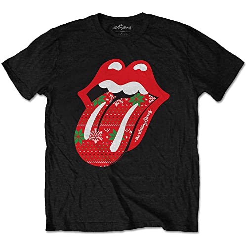 The Rolling Stones Christmas Tongue Officiel T-Shirt Hommes Unisexe - Les Beatles, Paul McCartney, John Lennon, RIngo Starr, George Harrison The Rolling Stones Christmas Tongue Officiel T-Shirt Hommes Unisexe