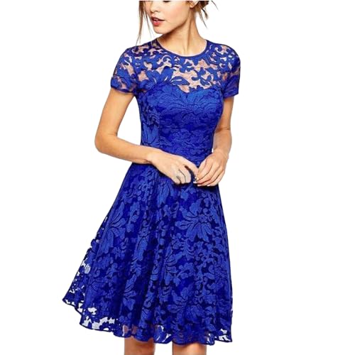 AFANYUH Vestidos Mujer Vestido Invitada De Elegantes con Encaje Diseño Floral para Ocasiones Y Eventos Formales Bodas Real 2XL