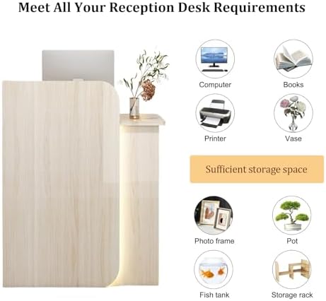 32-Inch Modern Reception Desk with LED Light, Stylish Checkout Counter, Wooden Computer Table with Storage for Lobby, Salon, Retail – B-Right