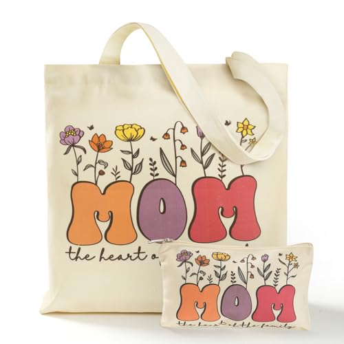 BROAFREAM Presentes de aniversário para mulheres, bolsa de lona e bolsa de maquiagem, presentes de dia das mães, esposa, bolsa de lona e bolsa de maquiagem (mãe)