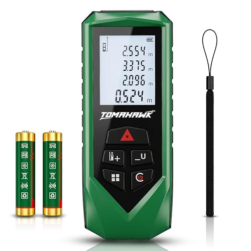 Image of TOMAHAWK TGR 060 Laser Distance Meter Measurer 196Ft /60M with Area, Volume and Pythagoras Measurement - Water and Dust Resistant Laser Measuring Device with Backlit LCD, Battery Included