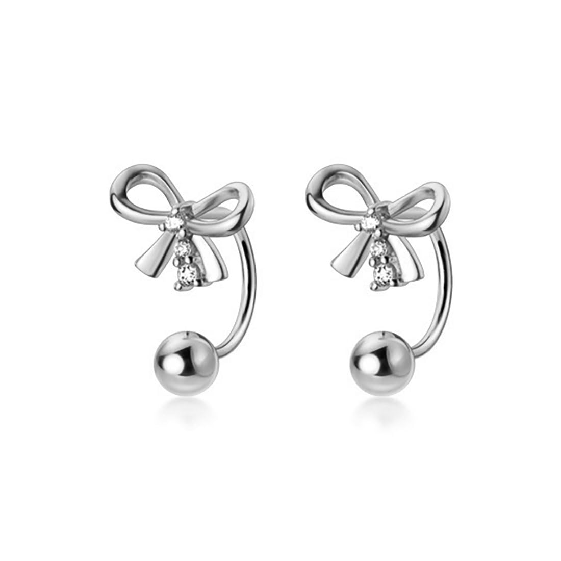 SLUYNZ Sterling Silver Bow Half Hoop Earrings for Women Teens Bow Hoop Earrings Cartilage Helix Piercing Ball Studs