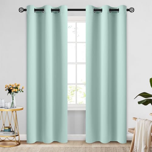 Image of COSVIYA Grommet Room Darkening Aqua Curtains 84 inch Length for Bedroom | Light Blocking Insulated Thermal Curtains for Living Room, Blackout Thick Polyester Window Drapes,42x84 inches, 2 Panels