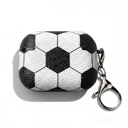 Image of for Airpods 4 Case Cover,Leather Sport Ball Design - Full Protective Hard Case with Keychain, Front LED Visible Skin Accessory for Men Women-Model A3058 /A3059,Soccer