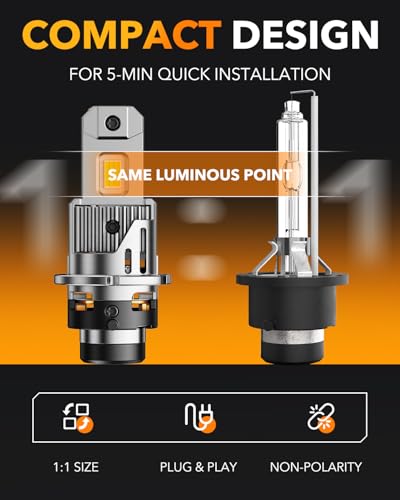 Image of OXILAM D2S LED Bulbs, 1200% Ultra-Bright, 1:1 Mini Housing, Built-in Anti-Flicker CANbus, IP68 Waterproof, Long 60,000-Hour Life, Plug-and-Play, Pack of 2