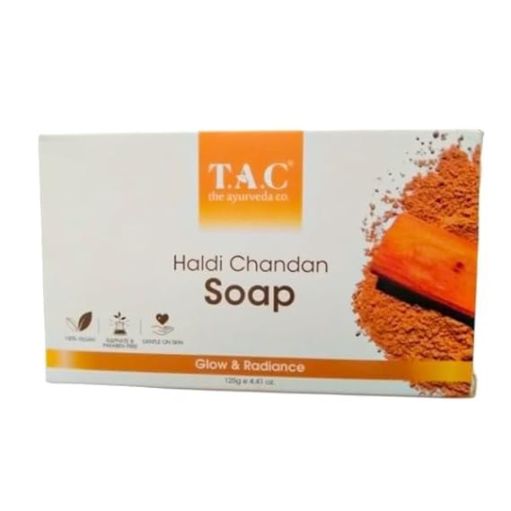 tac haldi chandan soap, 125g, pack of 3 bars, for skin brightening and radiance, suitable for all skin types