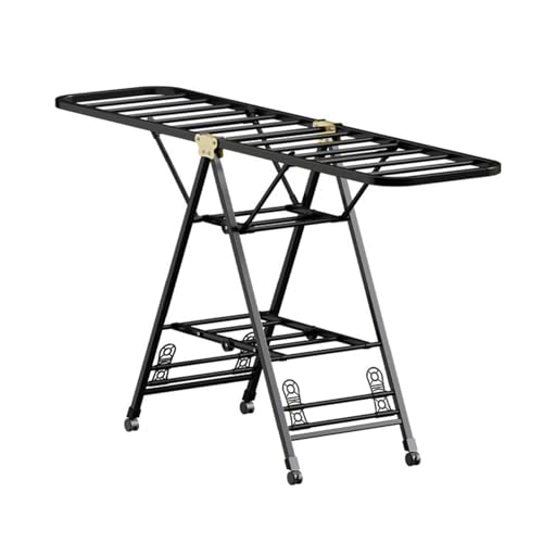 IvyLoutish Tendedero Plegable de Acero al Carbono de Gran Capacidad y Altura Ajustable para Exteriores, Ideal para jardín, terraza, balcón y salón (160 cm, Negro).