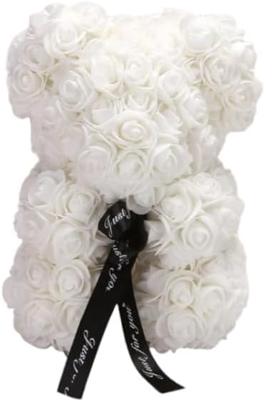 Ours de rose blanche 25 cm : la déco romantique de votre salon