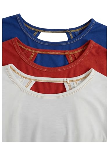 Image of RoseSeek Women's 3 Packs Open Back Tops T Shirt Criss Cross Cut Out Tee Short Sleeve Crewneck Summer Backless Tops