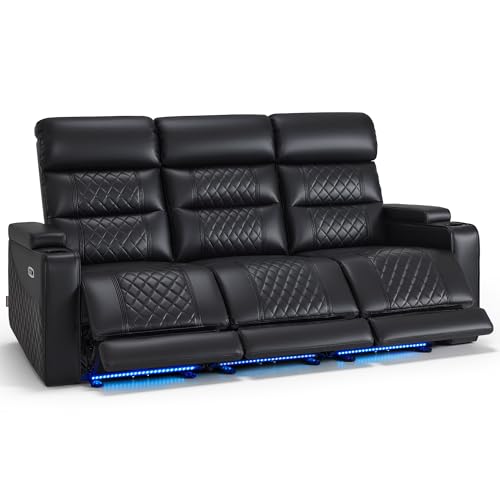 M MCombo Sillón de Cine eléctrico 3 plazas, Ajustable eléctricamente, sillón Zero-Gravity, reposacabezas Ajustable, sofá con función Cama, cojín de Espuma densa 35D 7705 (Negro) (3 plazas)