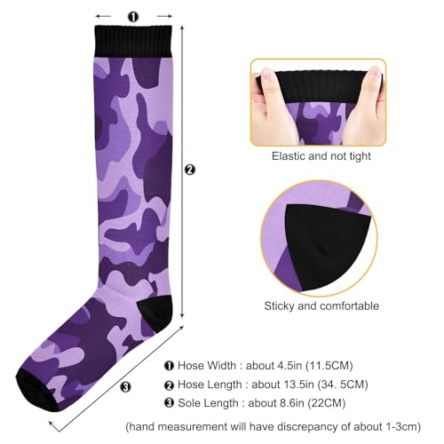 Image of Compression Socks for Men and Women Purple Camo Knee High Socks Support Military Camouflage for Athletic Sport Running Hiking Fitness